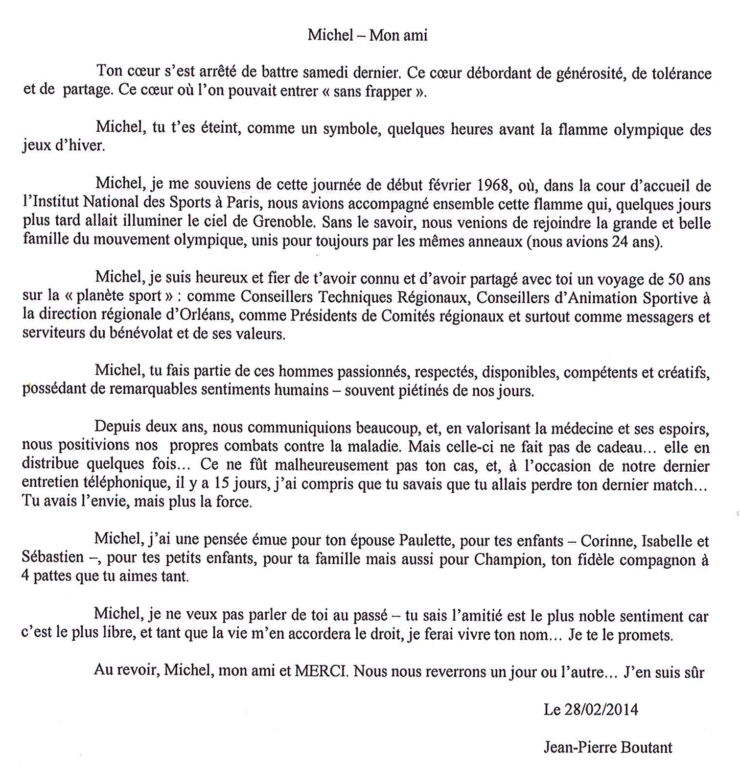 Texte de Jean-Pierre Boutant ancien Prsident de la ligue d'Athltisme, membre du Cros